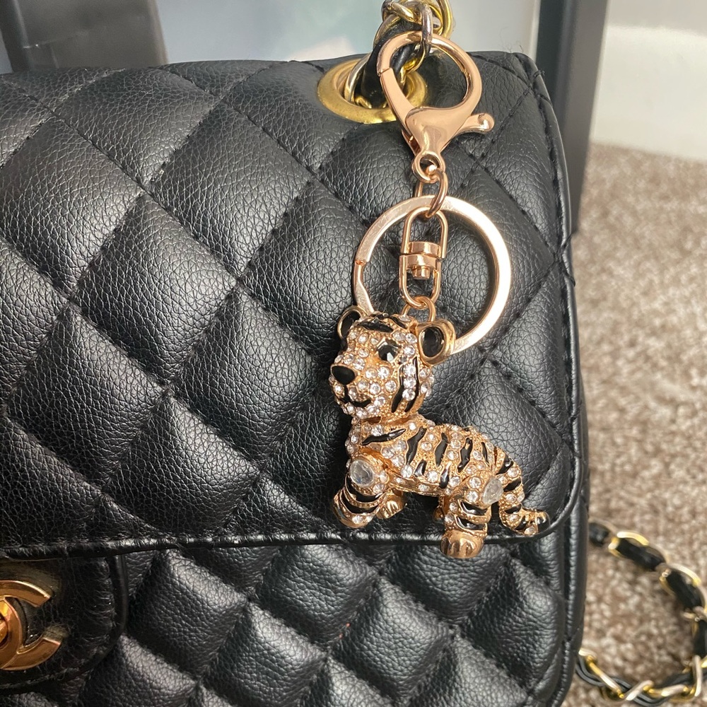 Rhinestone tiger cub keychain purse charm